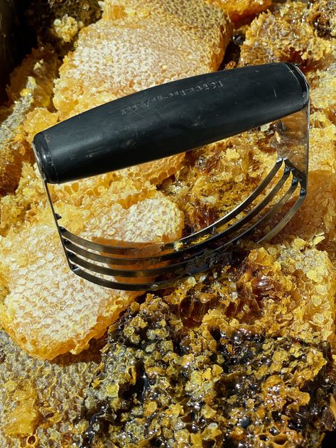 CAN YOU HARVEST HONEY WITHOUT AN EXTRACTOR? - Beekeeping Like A Girl Honey Extractor Diy, Harvesting Honey, Top Bar Hive, Honey Extractor, Homesteading Ideas, Worm Composting, I Love Bees, Wild Honey, Silicone Spatula