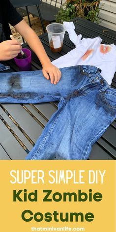 Creepy Zombie Costume, Diy Kid Zombie Costume, At Home Zombie Costume, Girl Zombie Costume Diy, Zombie Outfits Diy, How To Make Zombie Clothes Diy, Zombie Diy Costume Kids, Boys Zombie Costume Diy, Kids Zombie Makeup Girl