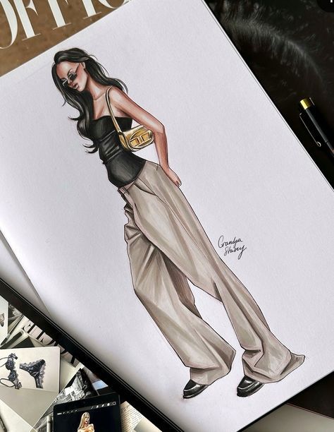 Street Wear Sketch Design, Outfit Drawings Sketches, Fashion Illustration Streetwear, Fashion Design Sketches Aesthetic, Fashion Design Digital, Sketches Aesthetic, Fashion Sketchbook Inspiration, Art Nail Designs, Croquis Fashion