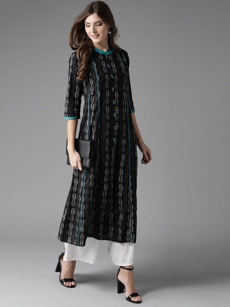 Latest ways to style a Basic Black kurti/Patiala/Salwar Kameez with different mix & match dupatta Kurti Patiala, Formal Casual Wear, Printed Kurti Designs, Patiala Salwar Kameez, Black Kurti, Indian Kurti Designs, Kurtas For Women, New Kurti Designs, Churidar Designs