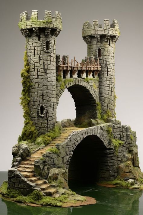 Stone Keep Castle Model Project, Clay Bridge, Clay Castle, Castle Diorama, Castle Sculpture, Diy Castle, Castle Bridge, Miniature Castle, Model Castle