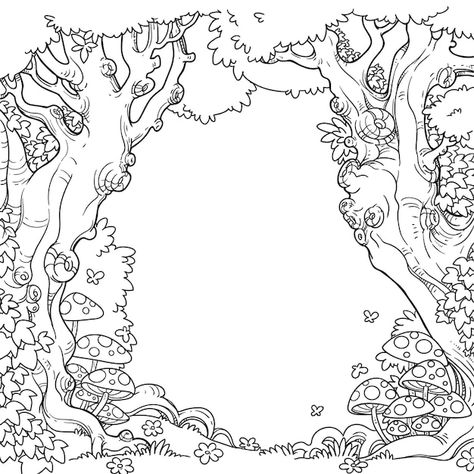 Jungle Drawing, Forest Glade, Forest Drawing, Linear Art, Window Drawing, Mandala Art Therapy, Coloring Supplies, Forest Illustration, Background Drawing