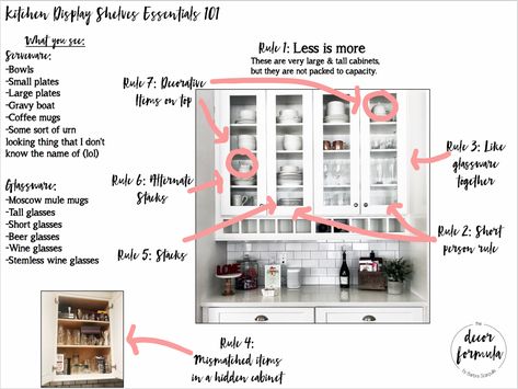 Staging Glass Kitchen Cabinets, Glass Kitchen Cupboards Display, Glass Front Cabinets Display, Glass Cabinet Kitchen Decor, Glass Door Kitchen Cabinets Display, How To Style Glass Front Kitchen Cabinets, Glass Organization Kitchen, Styling Glass Front Kitchen Cabinets, Glass Kitchen Cabinets Decor Ideas