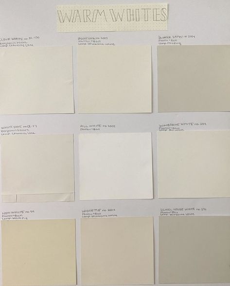 All White Farrow And Ball, Warm White Paint Colors, Warm White Bathroom, Warm White Paint, Farrow And Ball Bedroom, Benjamin Moore Bedroom, Farrow And Ball Kitchen, White Bathroom Paint, Warm Bathroom