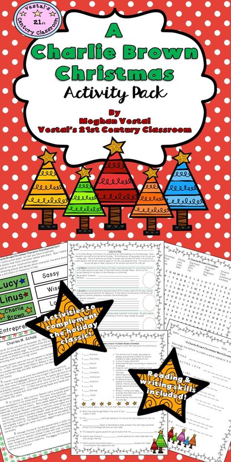 This activity pack is perfect to complement the holiday classic, ‘A Charlie Brown Christmas!’ 11 reading, writing, and just for activities aligned with Common Core and the Virginia SOLs are included. You can have an entirely Charlie Brown themed day or space the activities out over week leading up to Christmas. Answer keys are included for each activity. Christmas Lesson Plan, A Charlie Brown Christmas, 21st Century Classroom, Christmas Lesson, Christmas Worksheets, Brown Christmas, Teaching Language Arts, Charlie Brown Christmas, Comprehension Activities