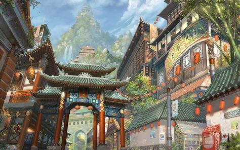 Japanese Art Painting Fantasy Wallpaper for desktop and mobile in high resolution free download. We 2560x1600 Drawing Eyes, رعب نفسي, Fantasy City, Fantasy Places, Chinese Architecture, City Scene, Art Japonais, Fantasy Art Landscapes, Fantasy Concept Art