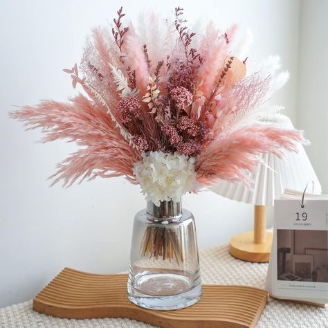 MUYEJI Natural Dried Pampas Grass Bouquet, Boho Home Decor Bouquet, Pink Pampas Grass Decor, Dried Floral Arrangement for Home & Wedding Decorations Pink And Sage Wedding Bouquet, Cute Boho Decor, Pink Pampas Centerpiece, Bohemian Floral Arrangements, Rose Pampas Bouquet, Pink Pampas Grass Wedding, Pampas Grass Wedding Centerpieces, Fake Flower Arrangements For Home, Pink Pampas Grass Decor