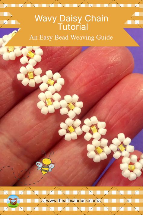 A quick and easy video tutorial showing how to turn your seed beads into a cute and summery wavy daisy chain. With this technique you could make either bracelets or necklaces. Have fun with the bead colours so you have one for every outfit! Daisy Chain Beaded Bracelet, Daisy Chain Tutorial, Chain Tutorial, Chain Of Flowers, Seed Bead Patterns Free, Weaving Ideas, Bead Weaving Tutorials, Seed Bead Pattern, Jewelry Magazine