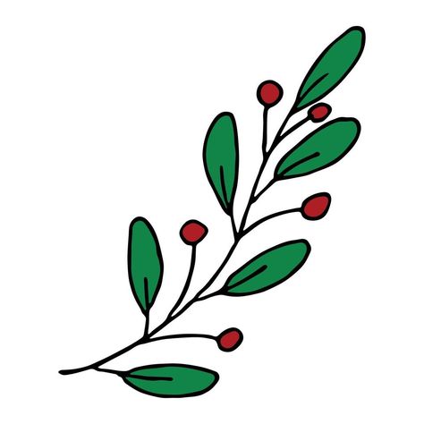 Easy Holly Drawing, Simple Doodles Christmas, Doodles Christmas Simple, Holly Berries Drawing, Holly Leaves Drawing, Holly Drawing Simple, Holly Berry Drawing, Simple Christmas Clipart, Christmas Holly Drawing