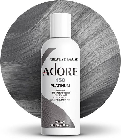 Amazon.com : Adore Semi Permanent Hair Color - Vegan and Cruelty-Free Hair Dye - 4 Fl Oz - 150 Platinum (Pack of 1) : Beauty & Personal Care Silver Platinum Hair, Platinum Hair Dye, Adore Semi Permanent Hair Color, Adore Hair Dye, Silver Hair Dye, Semi Permanent Hair Color, Dye Colors, Platinum Hair, Permanent Hair Color