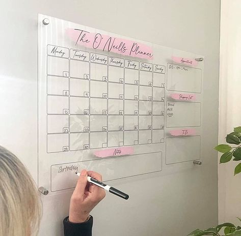 Whiteboard Ideas Home, Acrylic Planner, Family Planner Wall, Family Chores, Planer Organisation, Monthly Organization, Calendar Organization, Family Calendar, Personalised Family Tree