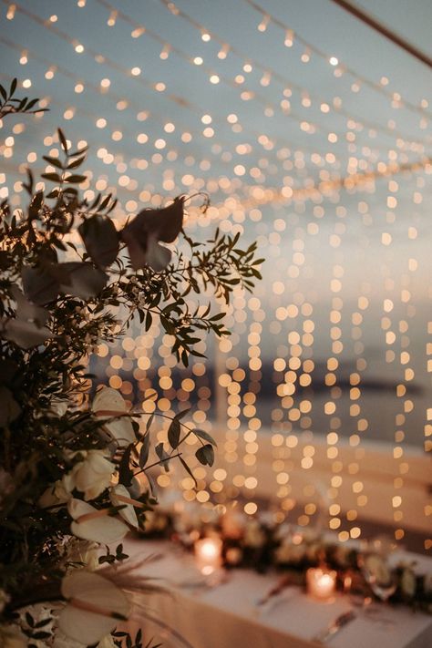 Market Lights Wedding, Fairy Light Wedding, Clifftop Wedding, Wedding Santorini, Canopy Wedding, Santorini Elopement, Greek Island Wedding, Greece Sunset, Greek Islands Wedding