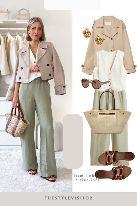 Light Green Blouse Outfit, Mint Trousers Outfit, Soft Green Outfit, Light Green Outfit, Spring Holiday Outfit, Green Blouse Outfit, Business Chic Outfits, Wardrobe Color Guide, Autumn Capsule Wardrobe