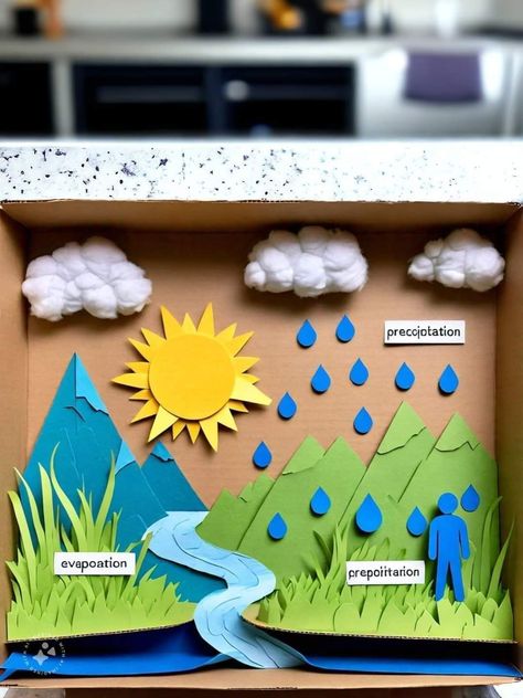 Water Cycle Diorama, Water Cycle Project, Kids Craft Work, Science Exhibition Projects, Learn Biology, Human Body Science, 3d Art Projects, Diy Projects Gifts, 2nd Grade Worksheets