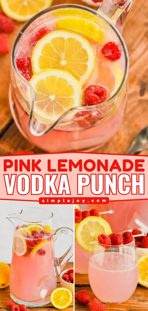 Looking for an easy summer cocktail? This Pink Lemonade Vodka Punch is made with just three ingredients! This vodka punch recipe whips up in a snap and can be stretched to please a huge crowd. Pin this delicious summer drink recipe! Frozen Pink Lemonade Vodka Drink, Alcohol Punch, Everyday Drinks, Pink Lemonade Vodka, Pink Lemonade Recipes, Vodka Punch, Alcoholic Punch Recipes, Spring Drink, Lemonade Punch