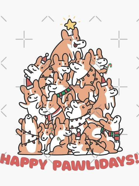 "Corgi Christmas Tree Happy Pawlidays Design" Sticker for Sale by minki-graphics | Redbubble Happy Pawlidays, Corgi Christmas, Design Sticker, Christmas Designs, Christmas Tree, For Sale, Christmas, Design