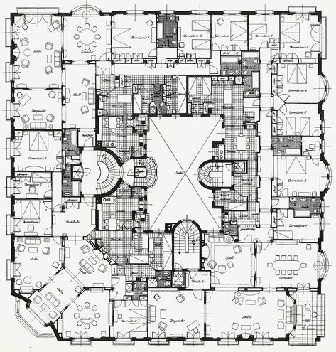 Mansion Plans, Castle Floor Plan, Castle Plans, Hotel Floor Plan, Hotel Floor, House Plans Mansion, Mansion Floor Plan, Plans Architecture, Vintage House Plans