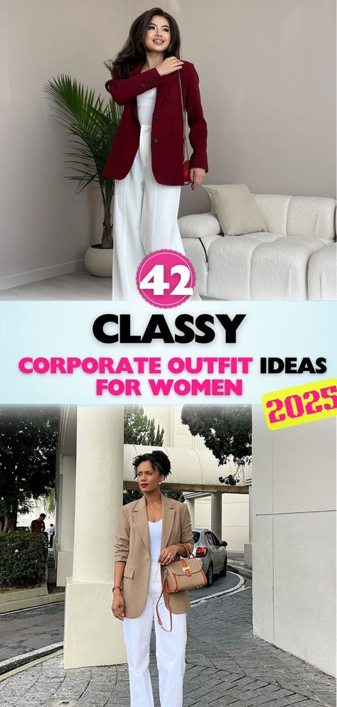 Need inspiration for your corporate wardrobe? Check out classy corporate outfits for women that balance modern fashion with professionalism, suitable for various business environments. Corporate Executive Outfits, Corporate Outfits For Women, Executive Outfit, Corporate Wardrobe, Corporate Outfit, Corporate Women, Look Polished, Corporate Attire, Corporate Wear