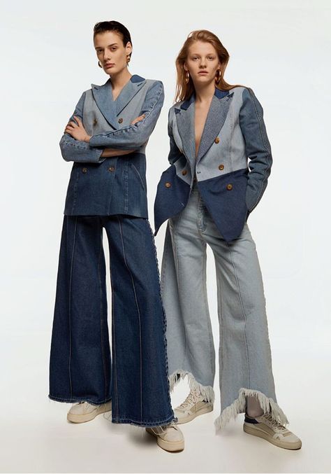 7 Sustainable Denim Brands You'll Want To Shop Denim Blazer Outfit, Blazer Outfit Ideas For Women, Blazer Outfit Ideas, Business Casual Jeans, Ksenia Schnaider, Denim Editorial, Sustainable Denim, Moda Denim, Denim Outfits