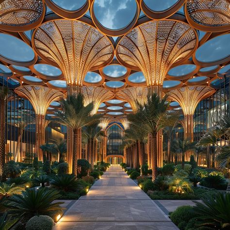 Palms of Progress: Dubai International C|Futuristic Fancy Architecture, Hub Architecture, Architecture Canopy, Elitch Gardens, Rooftop Restaurant Design, Hotel Landscape, Atrium Design, Airport Design, Exhibition Centre