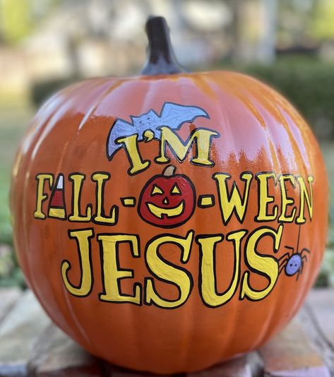 Pumpkin Painting Bible Verse, Christian Pumpkins Painting, Pumpkin Painting Ideas Volleyball, Pumpkin Painting Ideas Jesus, Percy Jackson Pumpkin Painting, Christian Painted Pumpkins, Jesus Pumpkin Painting, Country Pumpkin Painting, Bible Pumpkin Painting