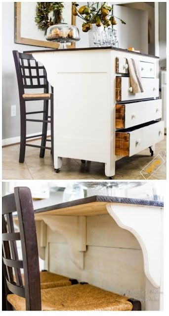 Old Dresser Makeover, Dresser Makeover Ideas, Cheap Furniture Makeover, Dresser Kitchen Island, Dressers Makeover, Diy Kitchen Decor, Diy Kitchen Island, Furniture Table, Diy Furniture Renovation