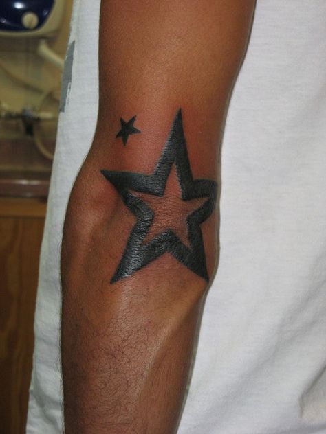 Elbow rose Male Elbow Tattoo, Forearm Star Tattoo Men, Star Elbow Tattoo Men, Star On Elbow Tattoo, Beginner Tattoos For Men, Star Tattoo Elbow, Mens Elbow Tattoo Ideas, Star Elbow Tattoo, Small Elbow Tattoo