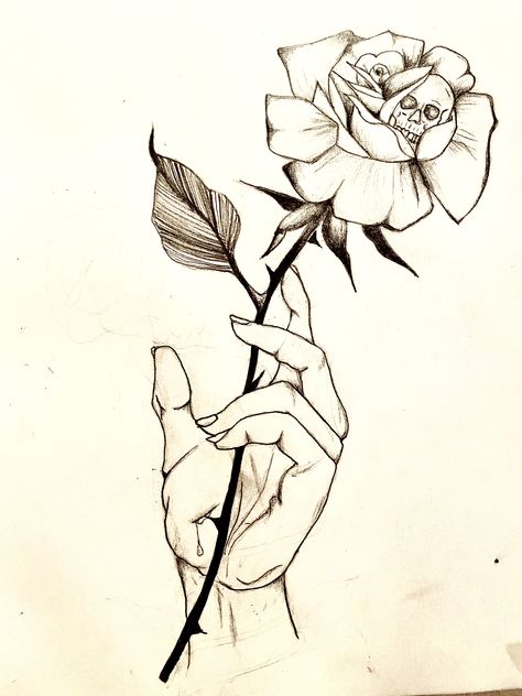 #rose #drawing #skull #roseandhand Hand Holding Rose Drawing, Rose Pencil Sketch, Hand Holding Rose, Rose In Hand, Vine Drawing, Drawing Skull, Rose Sketch, Tattoo Rose, Rose Drawing