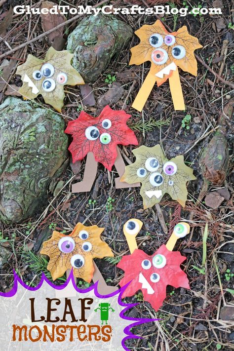 Leaf Monsters - Kid Craft Leaf Monster, Fall Prek, Camp Games, Prek Ideas, Autumn Craft, Monster Craft, Fun Halloween Crafts, Autumn Activities For Kids, Classroom Art