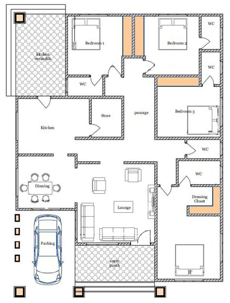 House Plan Id-17193, 3 Bedrooms, 2950+1467 Bricks And 113 Corrugates In 198 Bungalow House Floor Plans, Four Bedroom House Plans, Modern Bungalow House Plans, 4 Bedroom House Designs, House Plans For Sale, 2bhk House Plan, Bungalow Floor Plans, Bungalow Style House Plans, Affordable House Plans