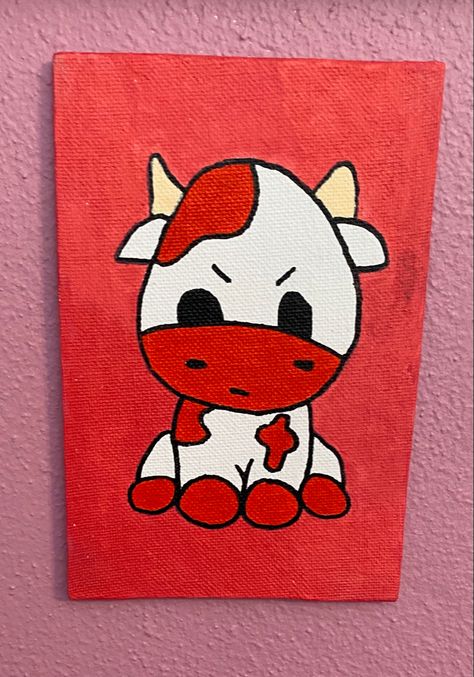 Easy Trippy Things To Draw Cartoon, Cute Animal Paintings Easy Canvas, Painting Ideas On Canvas Cow, Cute Animal Paintings Easy, Cute Cartoon Paintings, Canvas Bedroom, Halloween Canvas Paintings, Cute Easy Paintings, Pig Painting