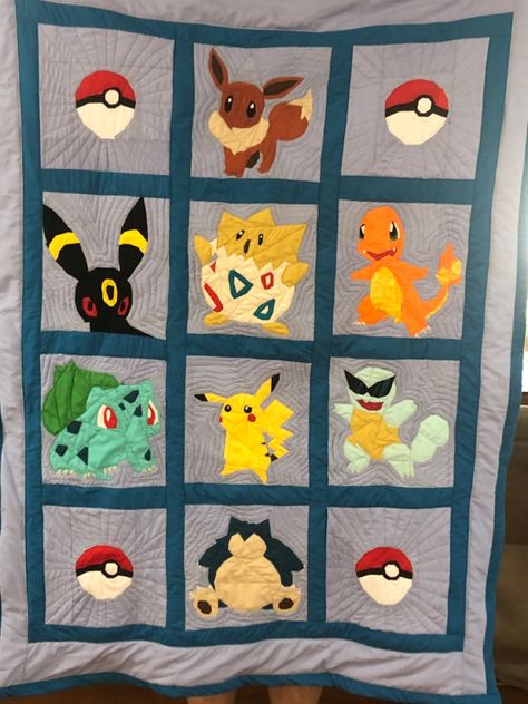 Pokemon Crochet Blanket Patterns, Pokemon Quilts, Pokemon Quilt Pattern, Pokemon Afghan, Anime Quilt, Pokemon Quilts Ideas, Zelda Quilt Pattern, Pokemon Quilt, Zelda Quilt