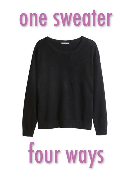 How To Style: Plain Black Sweater Plain Black Sweater Outfit, How To Style Black Sweatshirt, How To Style A Black Sweater, How To Style Black Sweater, Black Crew Neck Sweater Outfit, Black Sweater Outfit Casual, Black Crew Neck Outfit, Black Pullover Outfit, Black Sweater Outfits