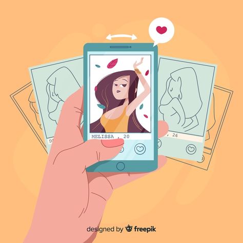 Flat design character on dating app | Free Vector #Freepik #freevector Dating App Illustration, Tinder Illustration, Dating App Design, Ig Design, Tiktok App, App Drawings, Teen Book, Novel Game, Creative Dates