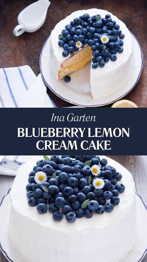 Ina Garten Blueberry Lemon Cream Cake Lemon Cream Cake, Leftover Cake, Lemon Cream, Round Cake Pans, Lemon Blueberry, Lemon Zest, Confectioners Sugar, Cream Cake, Fruit Desserts