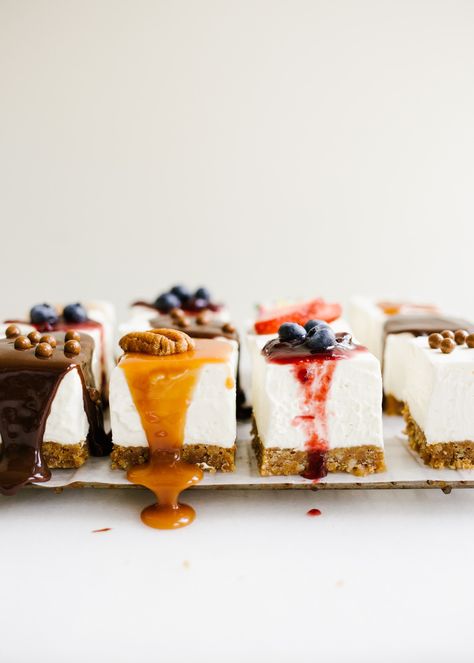 Make Your Own Cheesecake Bar, Cheesecake Buffet Bar, Cheesecake Buffet, Easy Dessert Squares, Cream Cheese Desserts Easy, Simple Cheesecake, Cheesecake Bar, Baking Lessons, Bar Photography