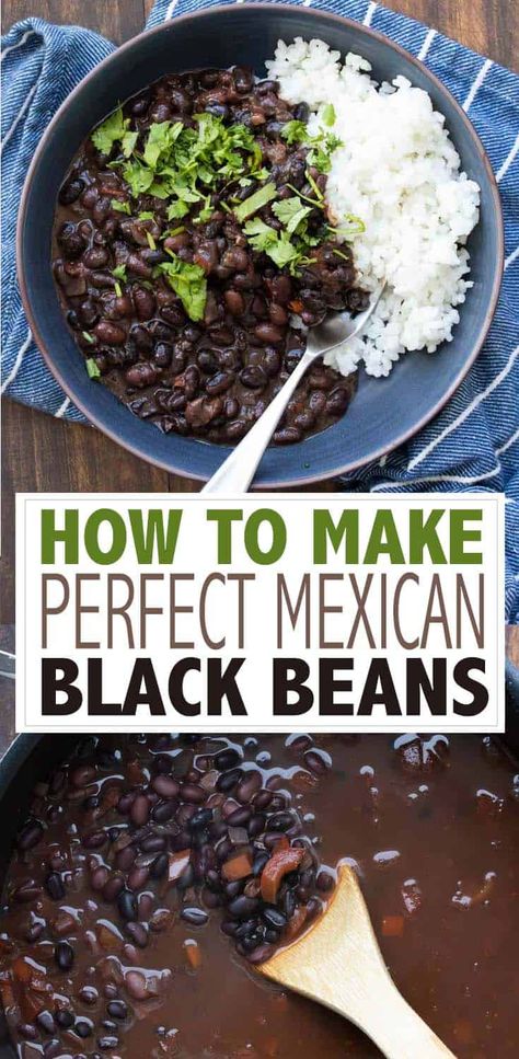 Learn how to make black beans with this incredible Mexican dried black beans recipe! It's simple, loaded with flavor and a family favorite! #veganmexicanrecipes #driedbeanrecipes Vegan Black Bean Recipes, Black Beans Recipe, Mexican Black Beans, Dried Black Beans, Black Beans And Rice, Black Bean Recipes, Flexitarian Diet, Vegan Mexican Recipes, Beans And Rice