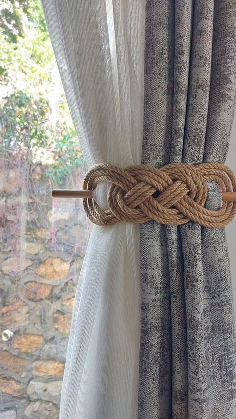 Rope Curtain, Curtain Holdbacks, Curtain Holder, Jute Rope, Curtain Tie Backs, The Infinity, Curtain Accessories, Rustic Home, Rustic Home Decor