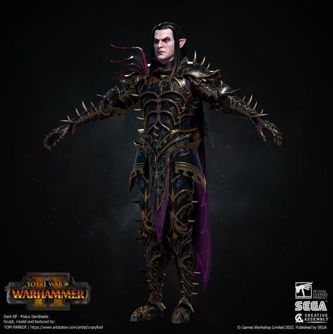 ArtStation - Malus Darkblade - Total War : Warhammer 2 Malus Darkblade, Warhammer Dark Elves, Total Warhammer, Elf Armor, Character Profiles, Dark Elves, Warrior Art, Medieval Knights, Tom Parker