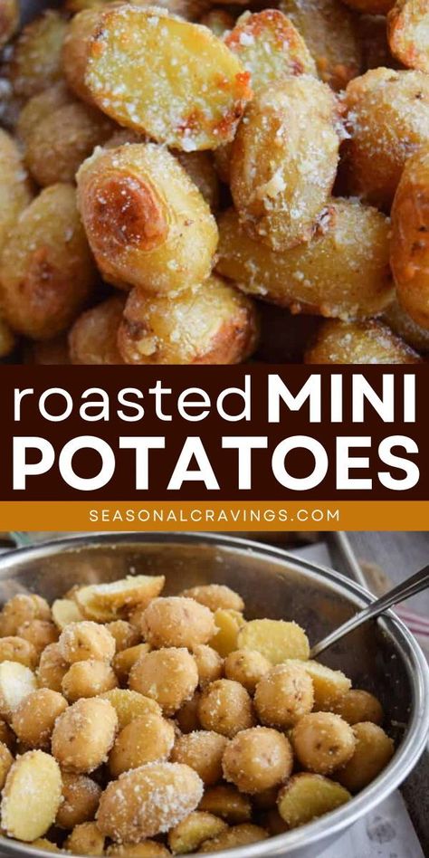 Roasted Mini Potatoes Recipe is the perfect Thanksgiving side dish idea! Bite sized little potatoes roasted with fresh garlic, olive oil, and parmesan cheese make a side dish to impress. Prepare it now and enjoy! Small Potato Appetizer, Cooking Mini Potatoes, Small Gold Potatoes, Small Potatoes Recipe Ovens Easy, Parmesan Mini Potatoes, Marble Potatoes Recipe, Mini Potatoes Roasted, Easy Small Potato Recipes, Small Roasted Potatoes Recipe