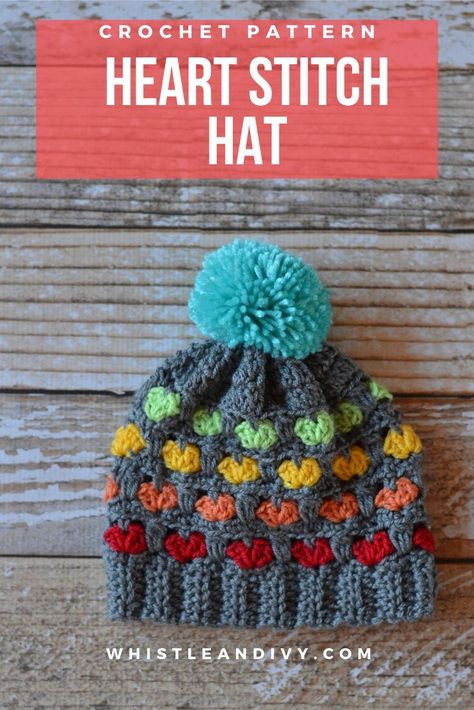 Crochet Beanie Hat Free Pattern, Crochet Toddler Hat, Heart Stitch, Crochet Newborn Hat, Crochet Kids Hats, Crochet Toddler, Crocheted Hat, Crochet Hat Free, Crochet Knit Hat