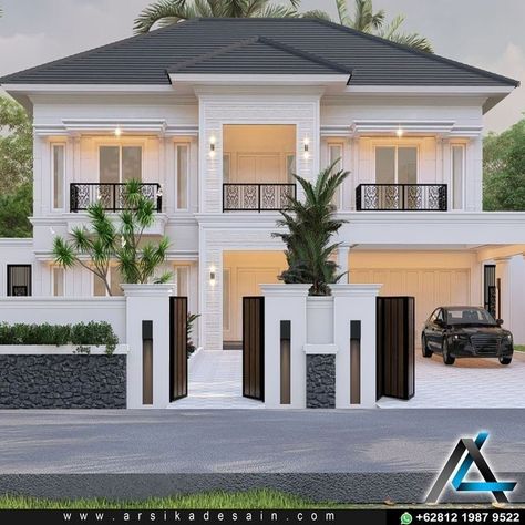 Luxury Home Front Yard Decor Ideas Modern Classic House Design Exterior, Classic House Exterior, Classic House Design, Building House Plans Designs, Architectural Design House Plans, Modern House Facades, House Arch Design, Modern Exterior House Designs, House Gate Design