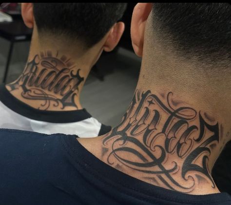 Loyalty Neck Tattoo, Angel Number Tattoo Neck, Hand Lettering Tattoo, Cursive Neck Tattoo, Name Neck Tattoo, Neck Tattoo For Boys, Behind Neck Tattoo, No Love Tattoo, Back Of The Neck Tattoos