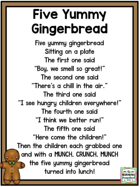 Gingerbread Man Poem! Five Little Gingerbread Men, Gingerbread Man Songs For Preschool, 5 Little Gingerbread Poem, 5 Senses Gingerbread Man, Gingerbread Poems Preschool, Gingerbread Songs For Toddlers, 5 Little Gingerbread Men, Preschool Christmas Poems, Holiday Songs For Preschoolers