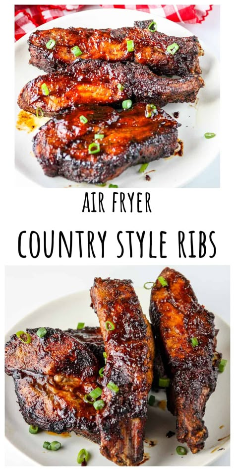 Easy Ribs In Air Fryer, Country Pork Ribs Recipes Air Fryer, Air Fryer Country Style Ribs Bone In, Air Fryer Bbq Ribs Recipe, Ribs In The Air Fryer Oven, Air Fryer Back Ribs, Country Pork Ribs Air Fryer, Air Fried Ribs Recipe, Air Fry Country Style Pork Ribs