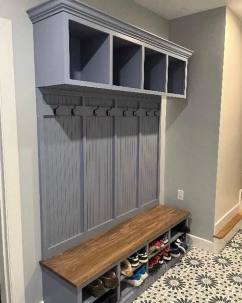 YALE 4-section Mudroom Hall Tree Bench Shoe Storage - Etsy Hall Tree Designs, Diy Entryway Bench With Storage Cubbies, Mudroom Hall Tree Diy, Mud Room Coat And Shoe Storage, Diy Hallway Shoe Storage, Front Entrance Bench With Storage, Entry Way Ideas With Shoe Storage, Mudroom Hall Tree, Mudroom With Shoe Storage