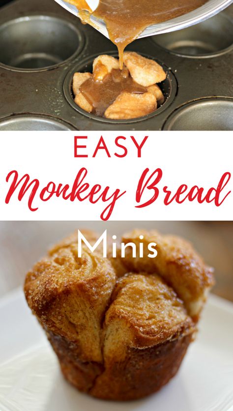 Mini Monkey Bread Muffins, Monkey Bread For Two, Monkey Bread Muffins Easy, Mini Brunch Food, Monkey Bread Mini, Mini Monkey Bread, Monkey Bread Muffins, Mini Muffin Recipe, Easy Monkey Bread