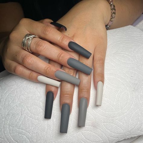 Different Shades Of Grey Nails, Shades Of Grey Nails, Grey 59 Nails, Shades Of Gray Nails, Shades Of Grey Nails Acrylic, Grey Tapered Square Nails, Grey Square Nails, Matte Grey Nails, Different Shades Of Gray Nails