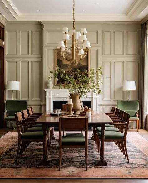 Wood Panelled Dining Room, Dining Room English Country, French Country Style Dining Room, French Country Modern Dining Room, Traditional Kitchen Table And Chairs, Celebrity Dining Room, Vintage Dining Room Wallpaper, Old Money Dining Room Aesthetic, Cotswolds Interior Design