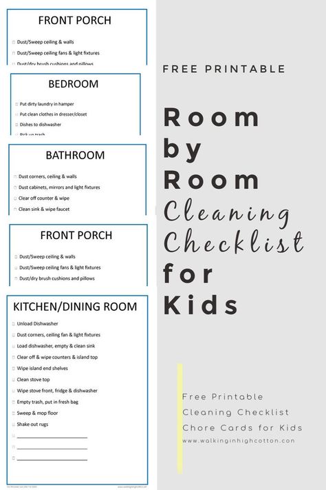 Kitchen Chore Checklist, Dollar Tree Chore Chart, Chore Cards Printable Free, Cleaning List By Room, Chore Cards For Kids, Daily Cleaning List, Room By Room Cleaning Checklist, Kids Cleaning Checklist, Room Cleaning Checklist